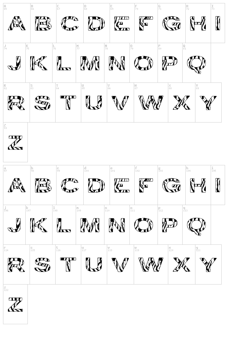Zebra TFB font map